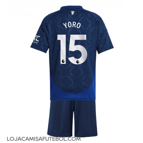 Camisa de Futebol Manchester United Leny Yoro #15 Equipamento Secundário Infantil 2024-25 Manga Curta (+ Calças curtas)